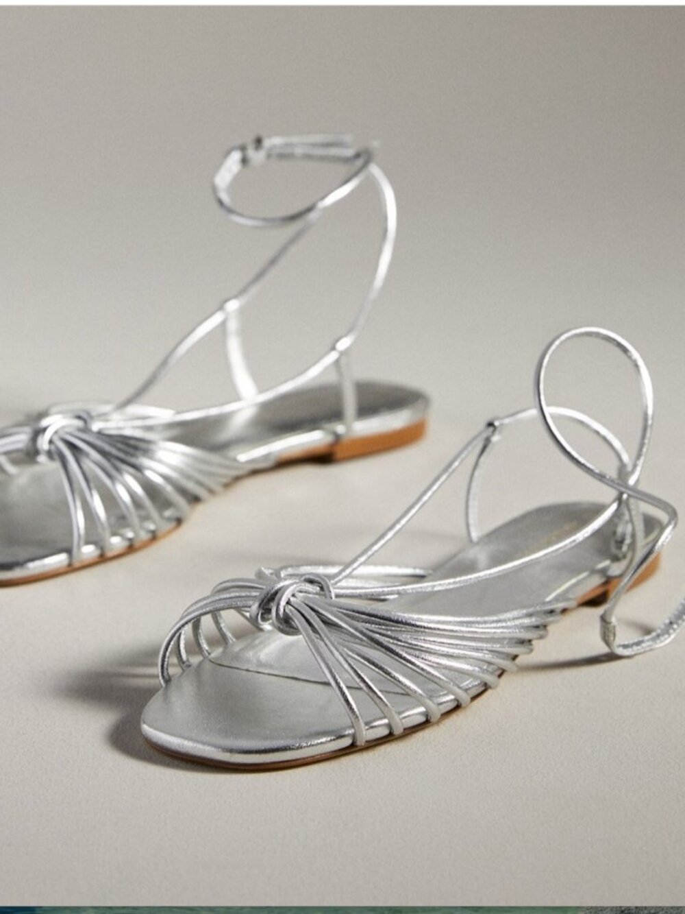 By Anthropologie Size 8 Silver Strappy Flat Sandals